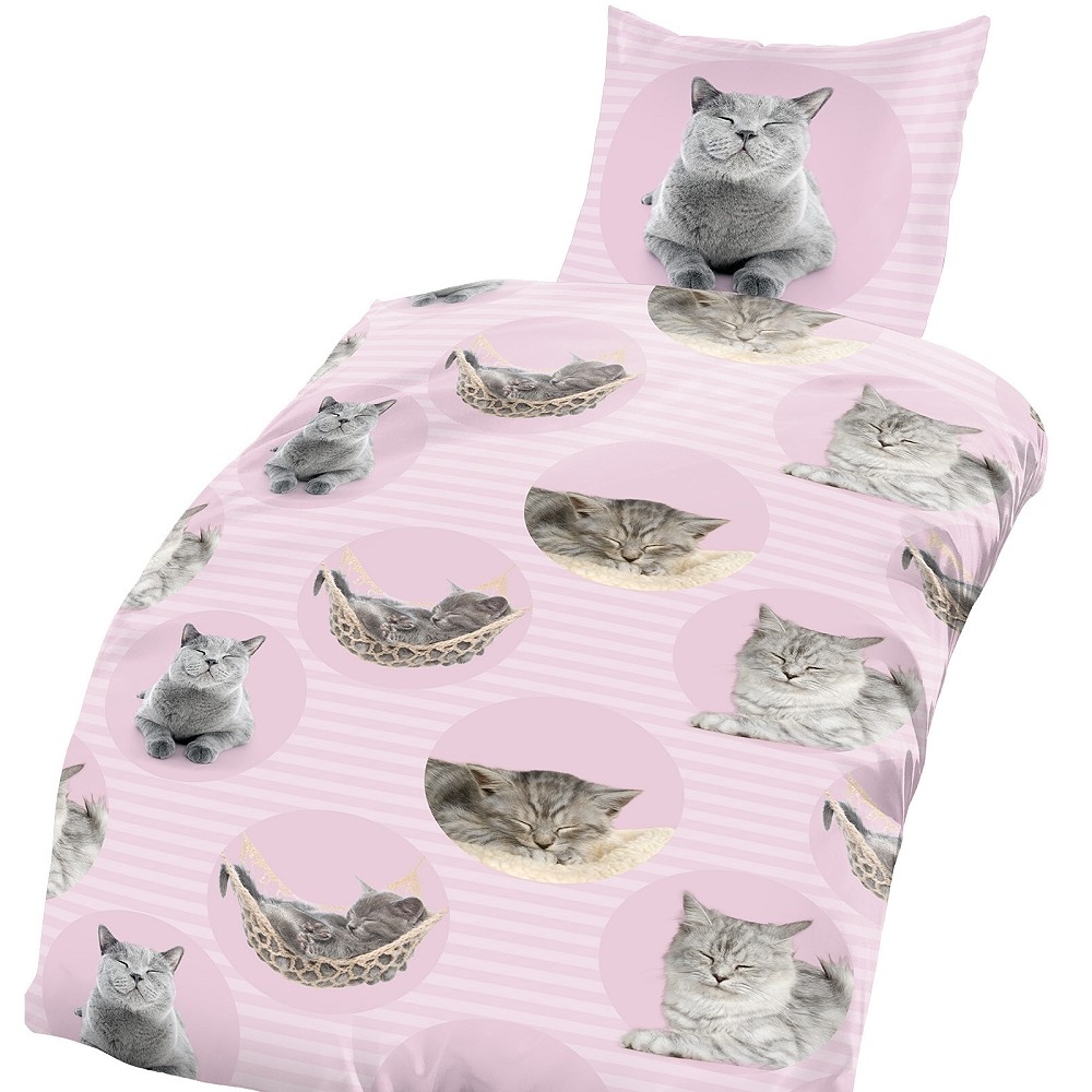 RELAXTE KATZEN pink rosa Mikrofaser Bettwäsche 135x200 cm