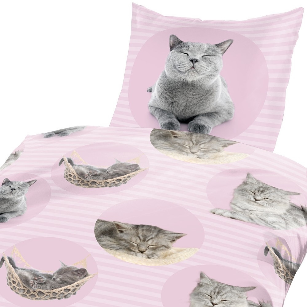 RELAXTE KATZEN pink rosa Mikrofaser Bettwäsche 135x200 cm