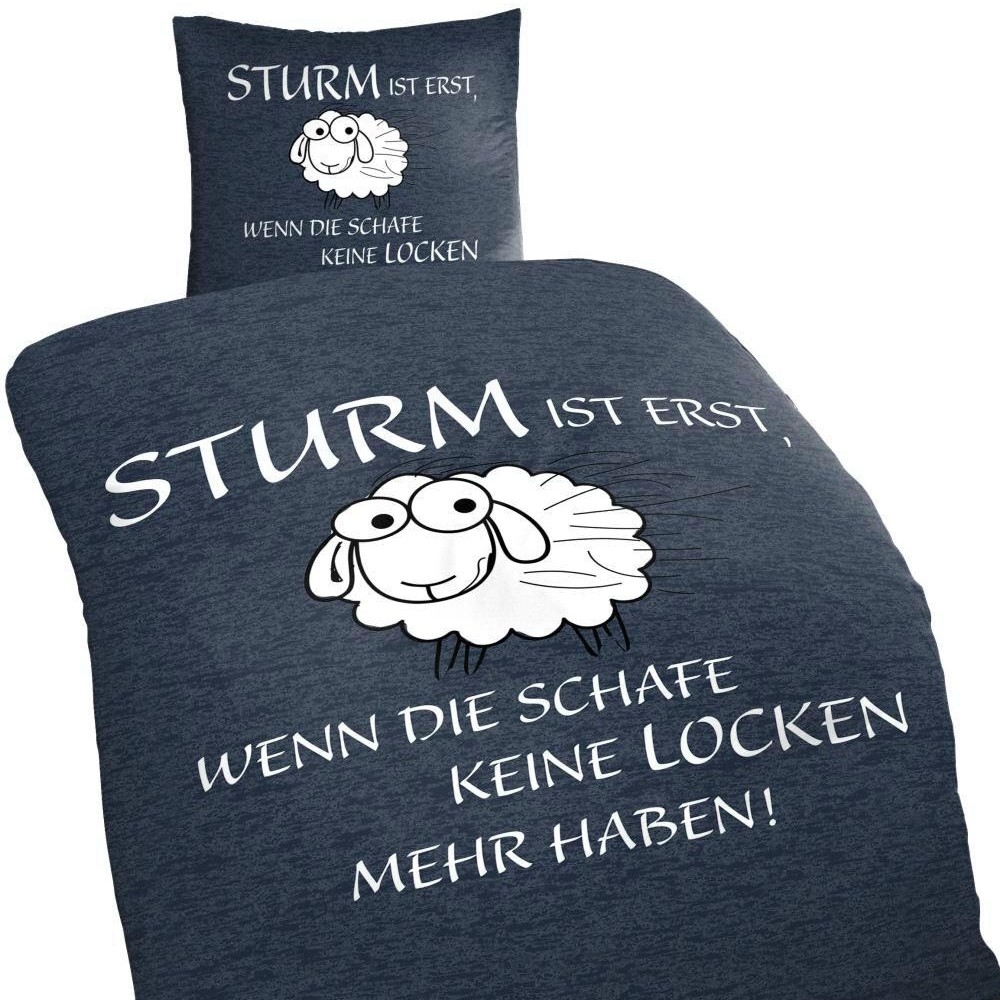 SCHAF IM STURM navy weiß Bettwäsche Mikrofaser 135 x 200 cm