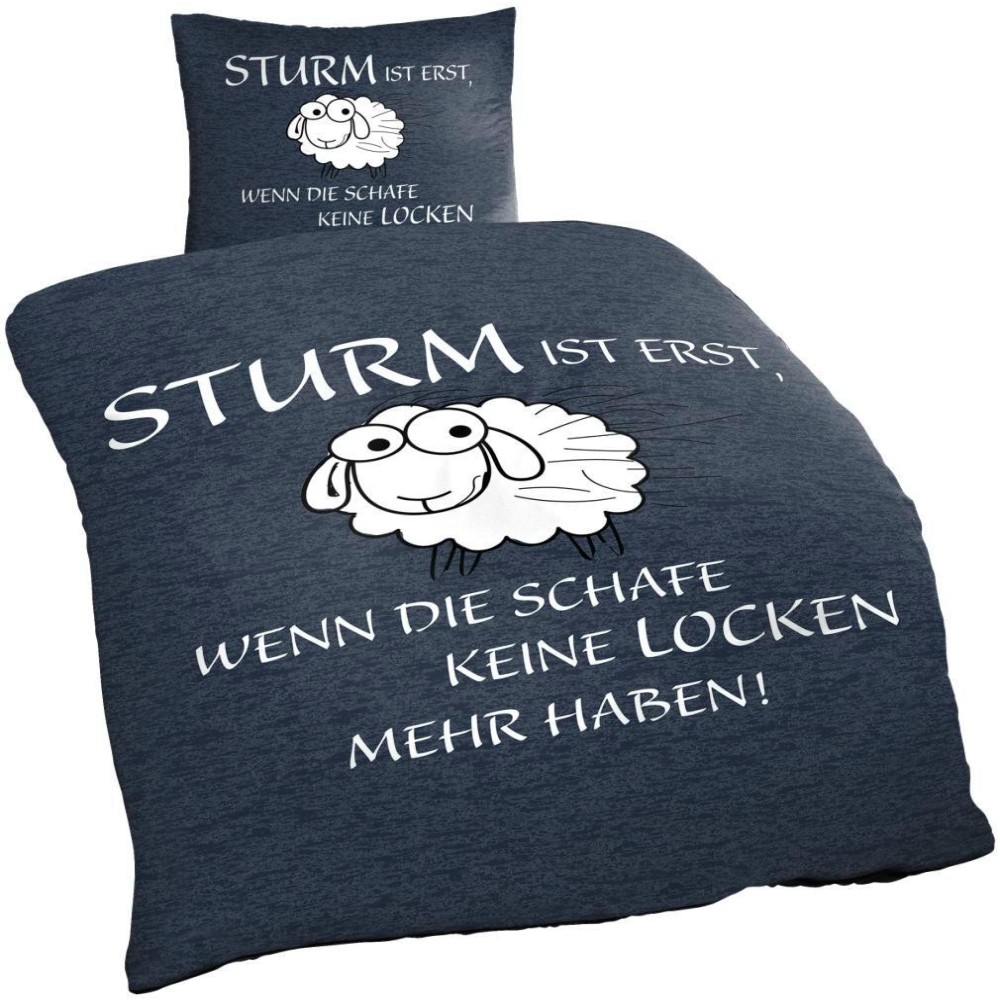 SCHAF IM STURM navy weiß Bettwäsche Mikrofaser 135 x 200 cm