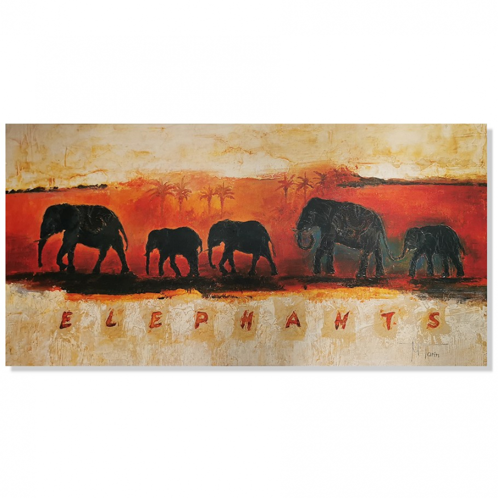Bild Kunstdruck ELEPHANTS von M. Tarin 100x50 cm bespannt auf Holzrahmen
