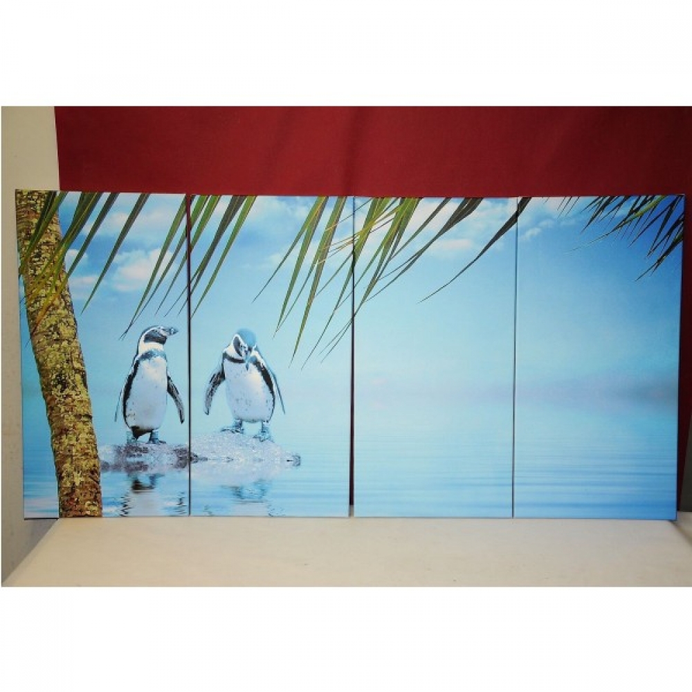 Bild Kunstdruck TROPICAL PINGUINS 4-teilig 80x160 cm bespannt auf Holzrahmen