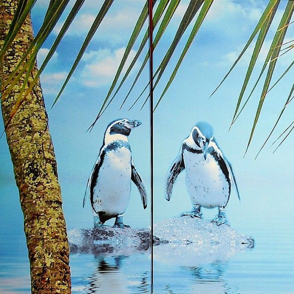 Bild Kunstdruck TROPICAL PINGUINS 4-teilig 80x160 cm bespannt auf Holzrahmen