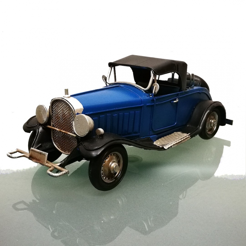 US OLDTIMER blau mit schwarzem Verdeck Nostalgie Blechauto Blech Modellauto