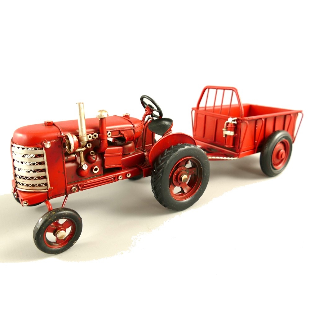 TRAKTOR TREKKER ROT mit Anhänger Blechauto Blech Modellauto