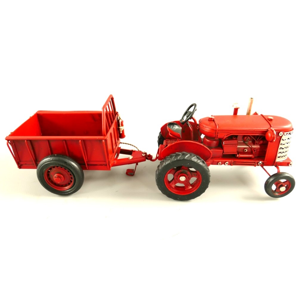 TRAKTOR TREKKER ROT mit Anhänger Blechauto Blech Modellauto