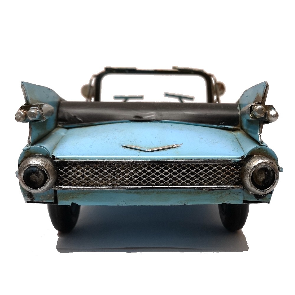 US Straßenkreuzer Cabrio mit Heckflossen hellblau Blechauto Blech Modellauto
