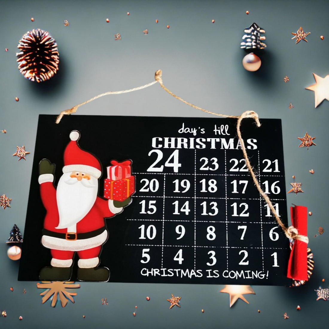 DAYS TILL CHRISTMAS Weihnachts Countdown Tafel Santa Design