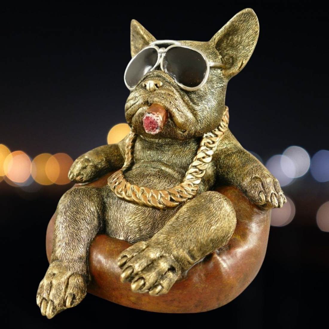 Deko Figur COOLER HUND Französische Bulldogge Kunststein
