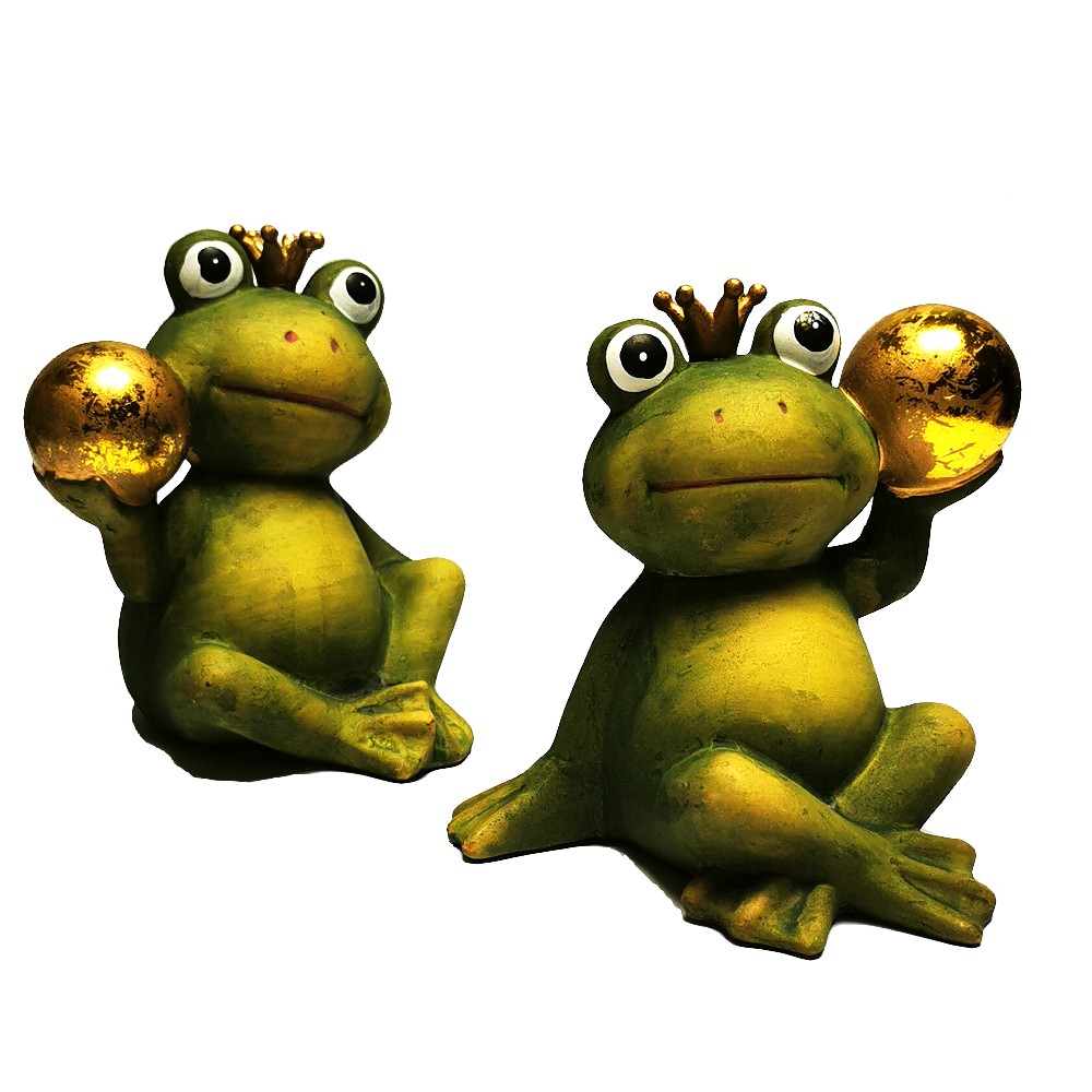2er Set Lustige FRÖSCHE mit Krone und Goldkugel Keramik Deko