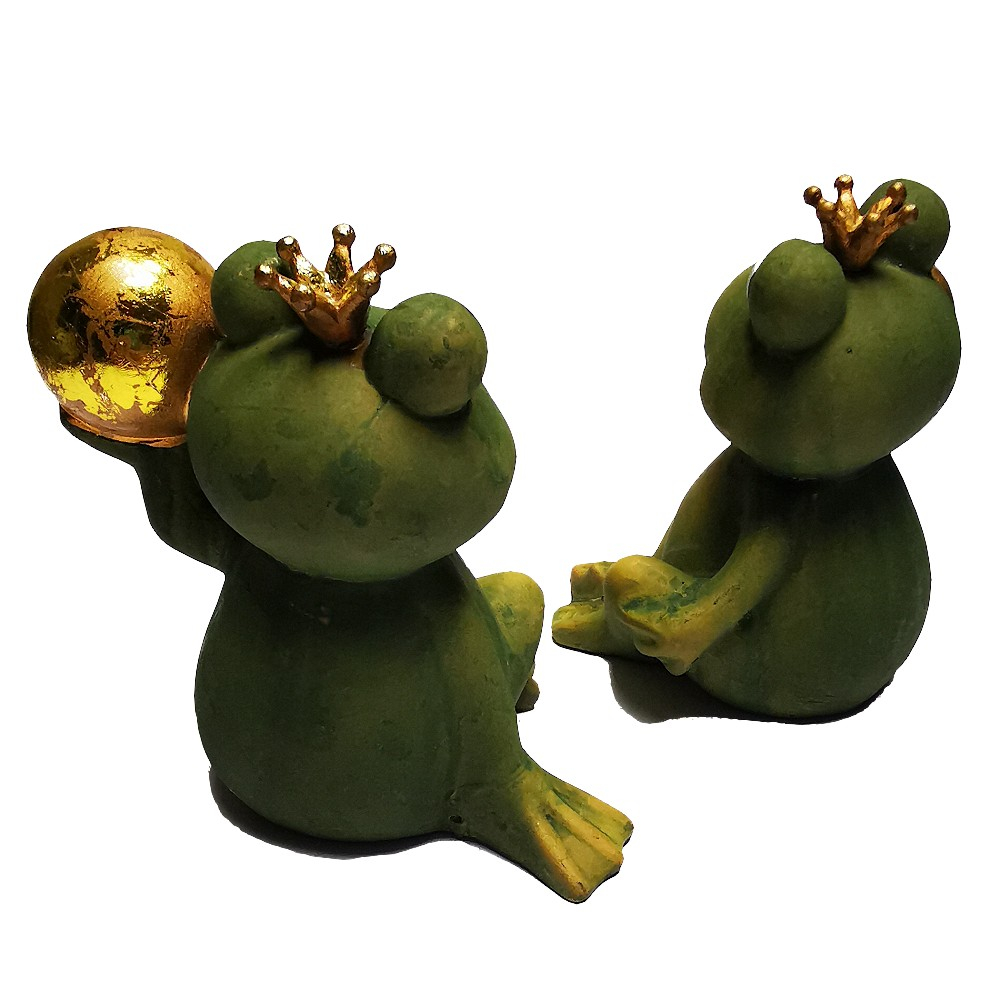 2er Set Lustige FRÖSCHE mit Krone und Goldkugel Keramik Deko