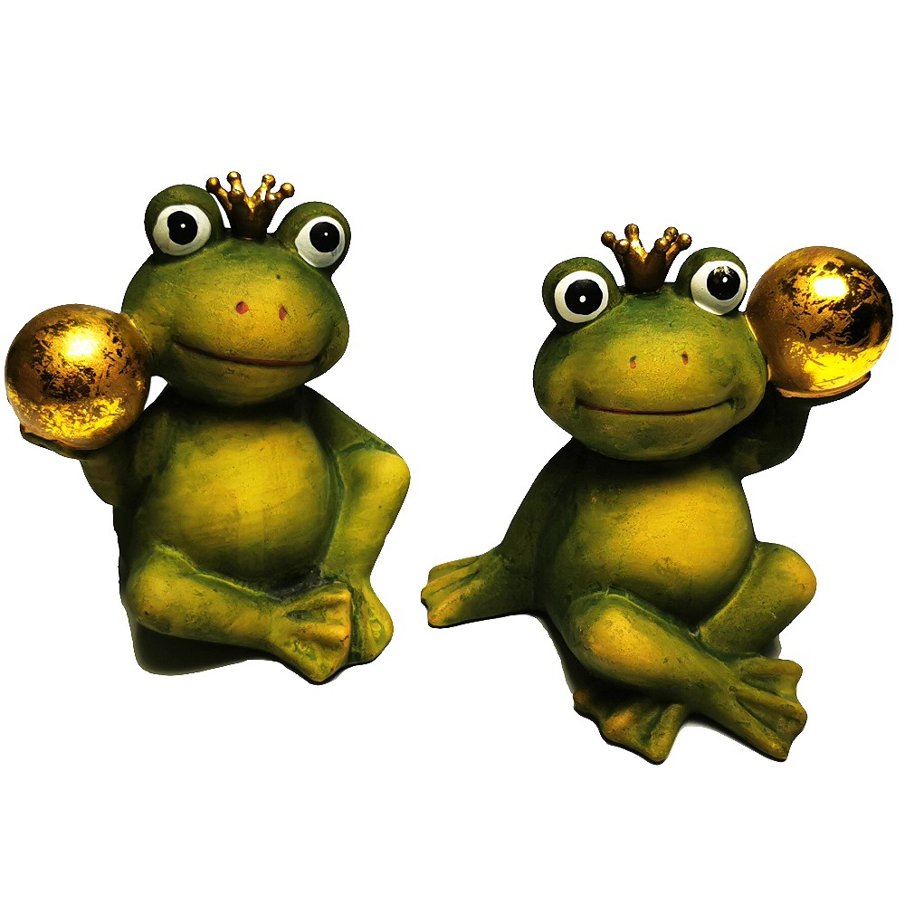 2er Set Lustige FRÖSCHE mit Krone und Goldkugel Keramik Deko