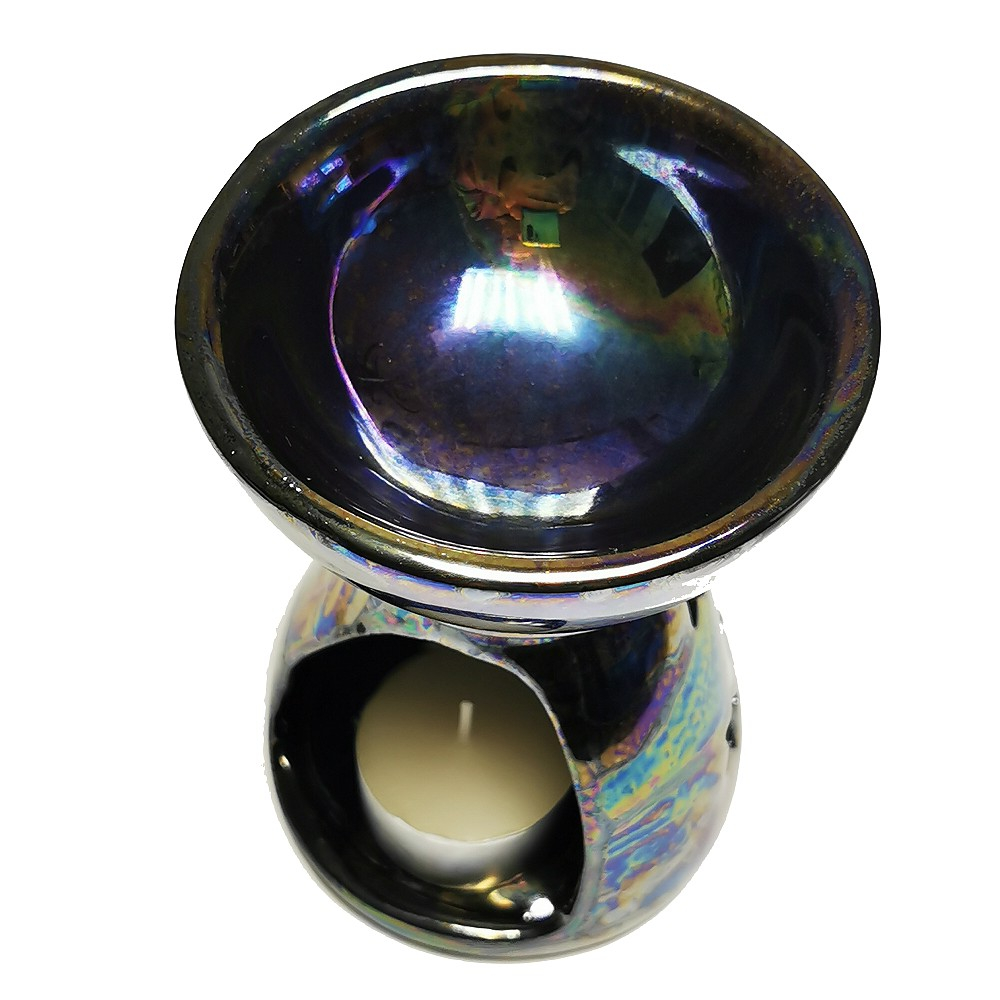 Keramik DUFTLAMPE schillernd im Perlmutt Effekt irisierend Teelichthalter 13 cm