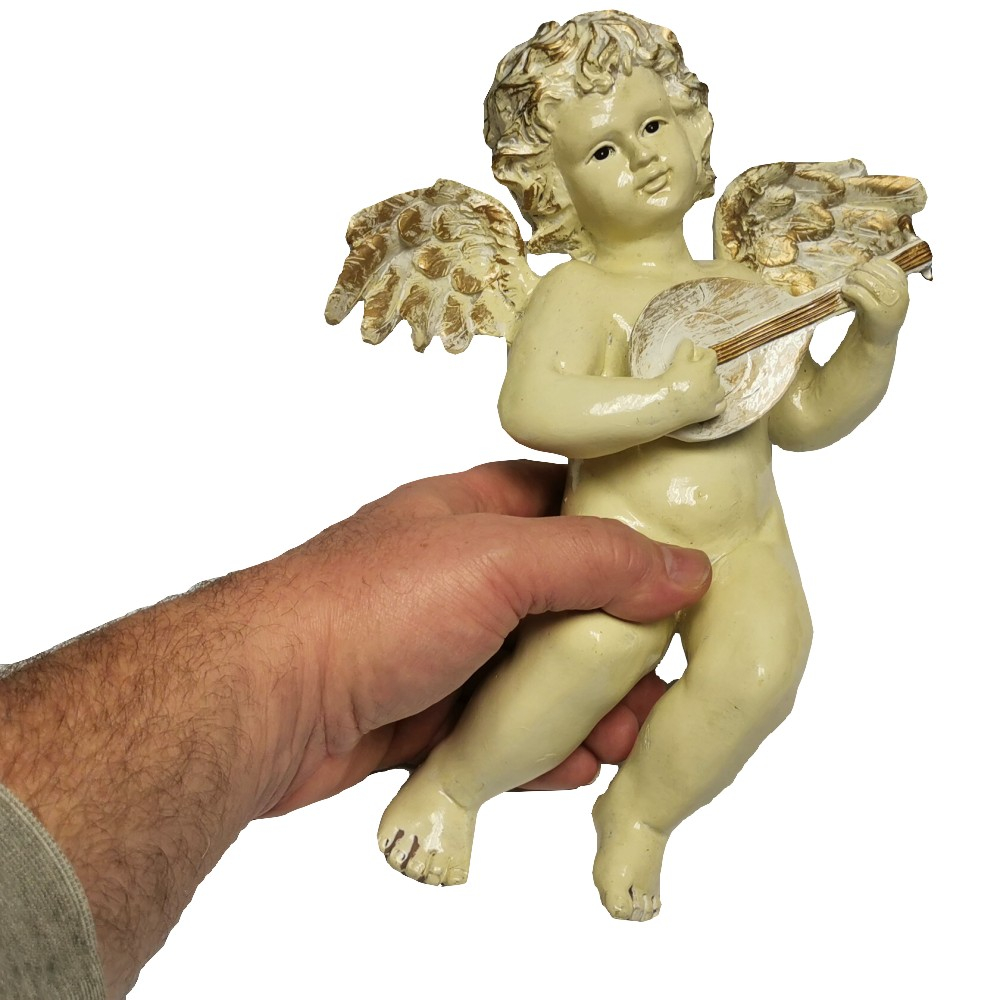 ENGEL MIT MANDOLINE 70er Jahre handbemalt Keramik Wand-Deko 30 cm
