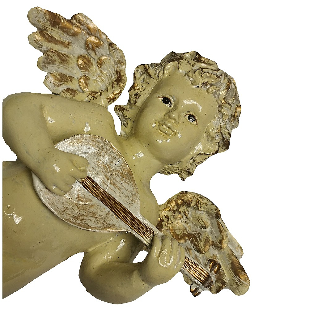 ENGEL MIT MANDOLINE 70er Jahre handbemalt Keramik Wand-Deko 30 cm