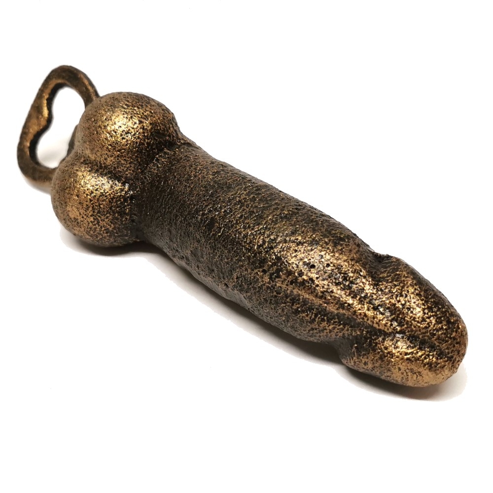 Außergewöhnlicher Flaschenöffner PHALLUS PENIS 18 cm Gusseisen Bronze Look