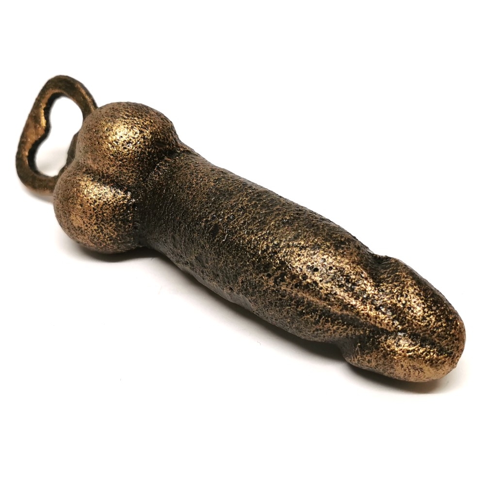 Außergewöhnlicher Flaschenöffner PHALLUS PENIS 18 cm Gusseisen Bronze Look