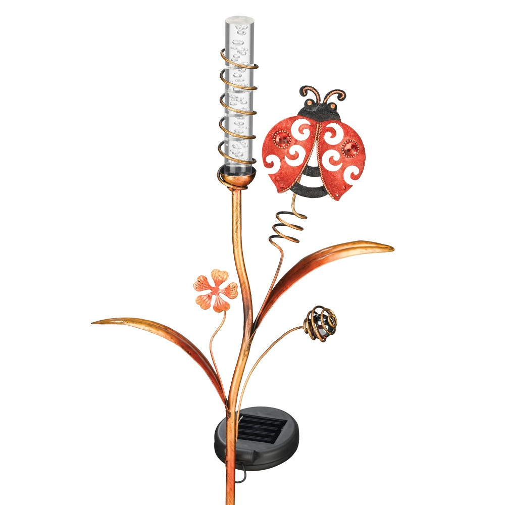 Solar Licht Gartenstecker Gartendeko Metall MARIENKÄFER 89 cm mit Farbwechsler