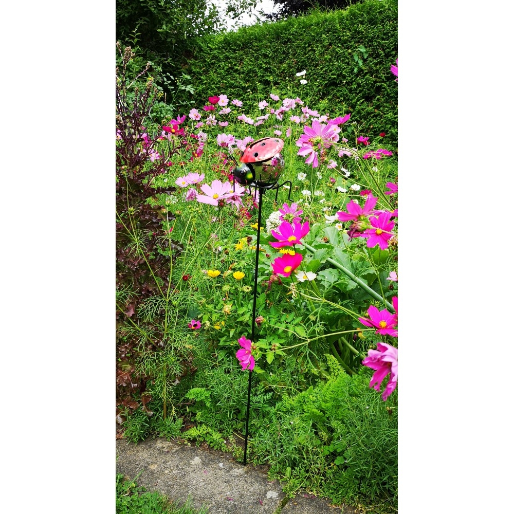Gartenstecker MARIENKÄFER Edelstahl Kugel Gartendeko Metall