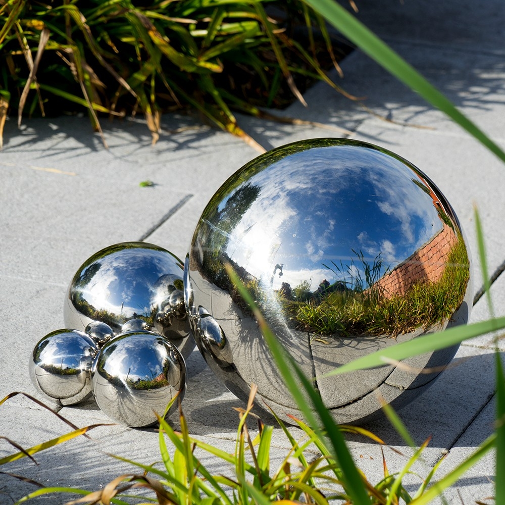 Edelstahl SILBER GLANZ KUGEL Gartenkugel Dekokugel Ø 8 cm