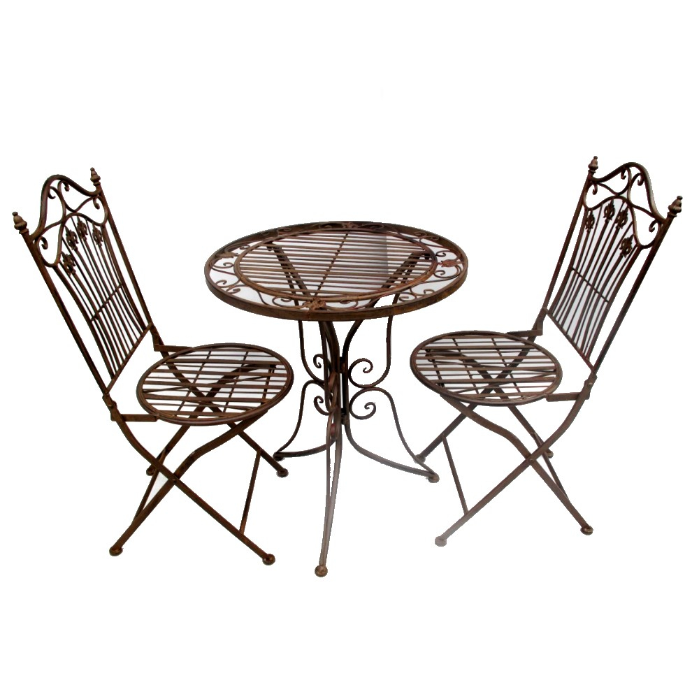 Gartenmöbel Set RIVIERA Antik Look BRAUN Eisen 2x Stuhl 1x Tisch