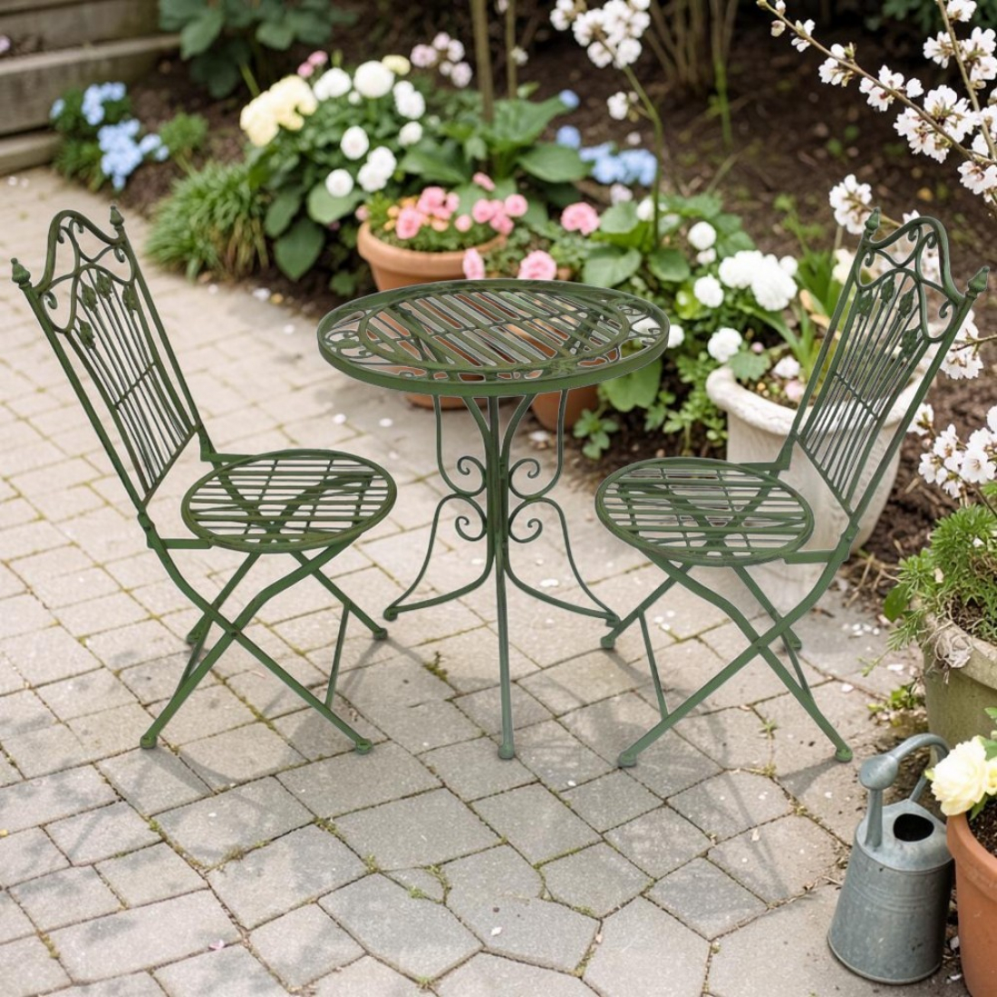 Gartenmöbel Set RIVIERA Antik Look GRÜN Eisen 2x Stuhl 1x Tisch