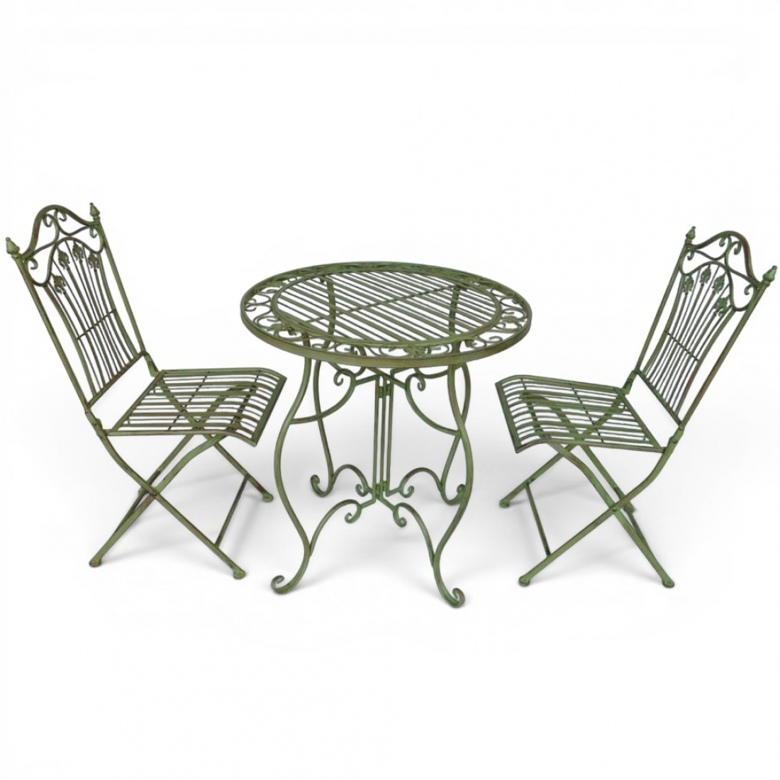 Gartenmöbel Set AMALFI Antik Look GRÜN Eisen 2x Stuhl 1x Tisch