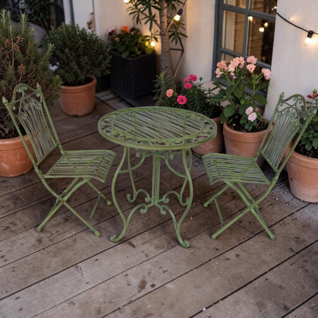 Gartenmöbel Set AMALFI Antik Look GRÜN Eisen 2x Stuhl 1x Tisch