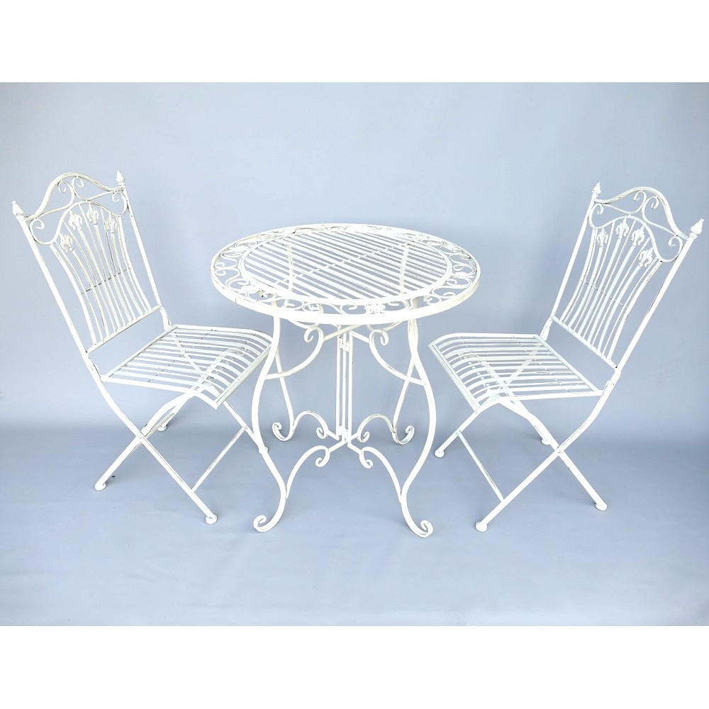 Gartenmöbel Set AMALFI Antik Look WEISS Eisen 2x Stuhl 1x Tisch