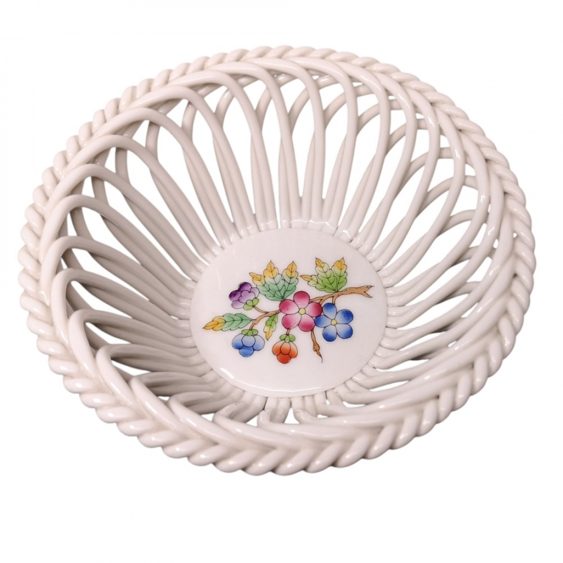 HEREND HUNGARY Porzellan Schale Konfektschale Flechtkorb 70er Jahre Blumenmuster