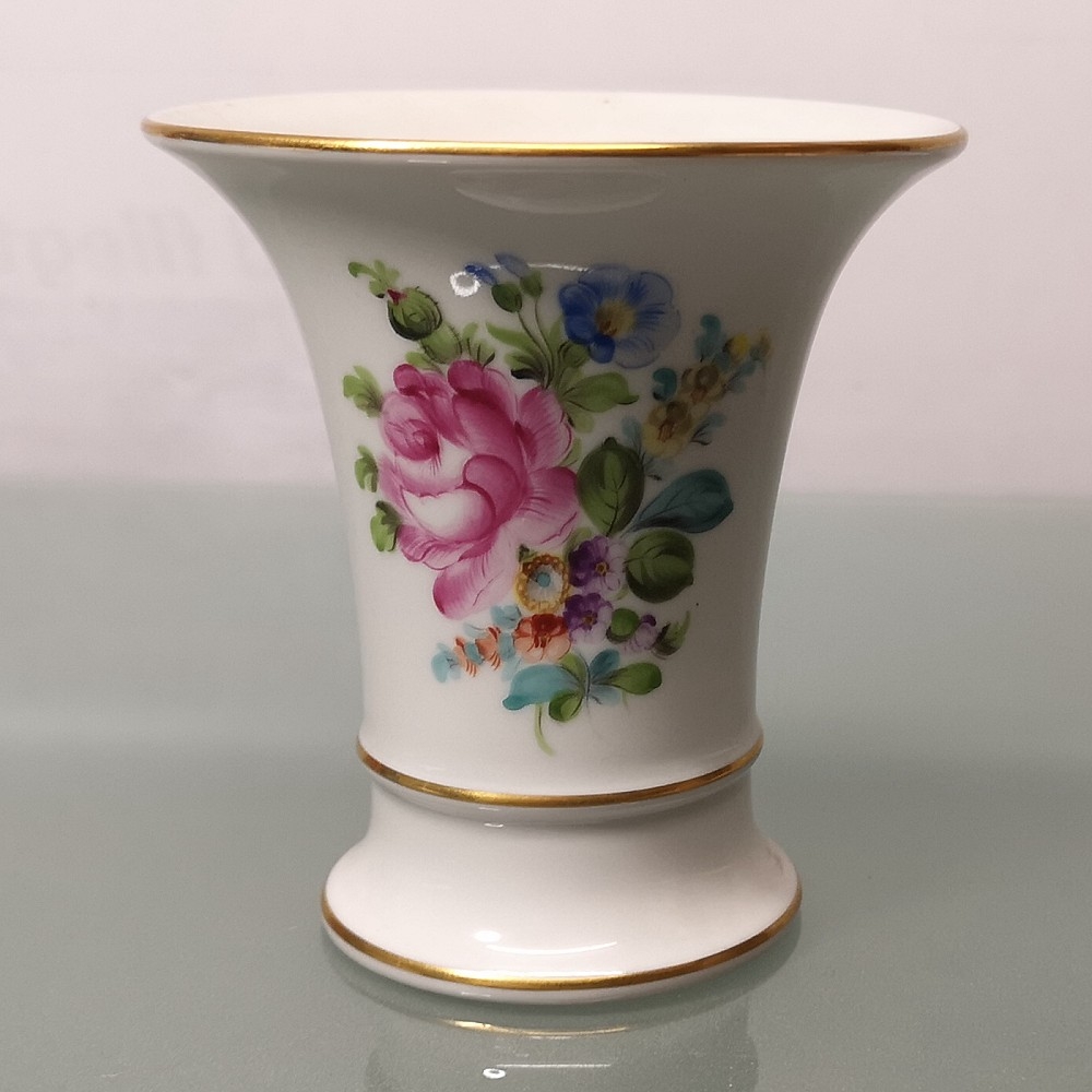 HEREND HUNGARY Porzellan Vase Trompetenvase Trichtervase 70er Jahre Blumenmuster