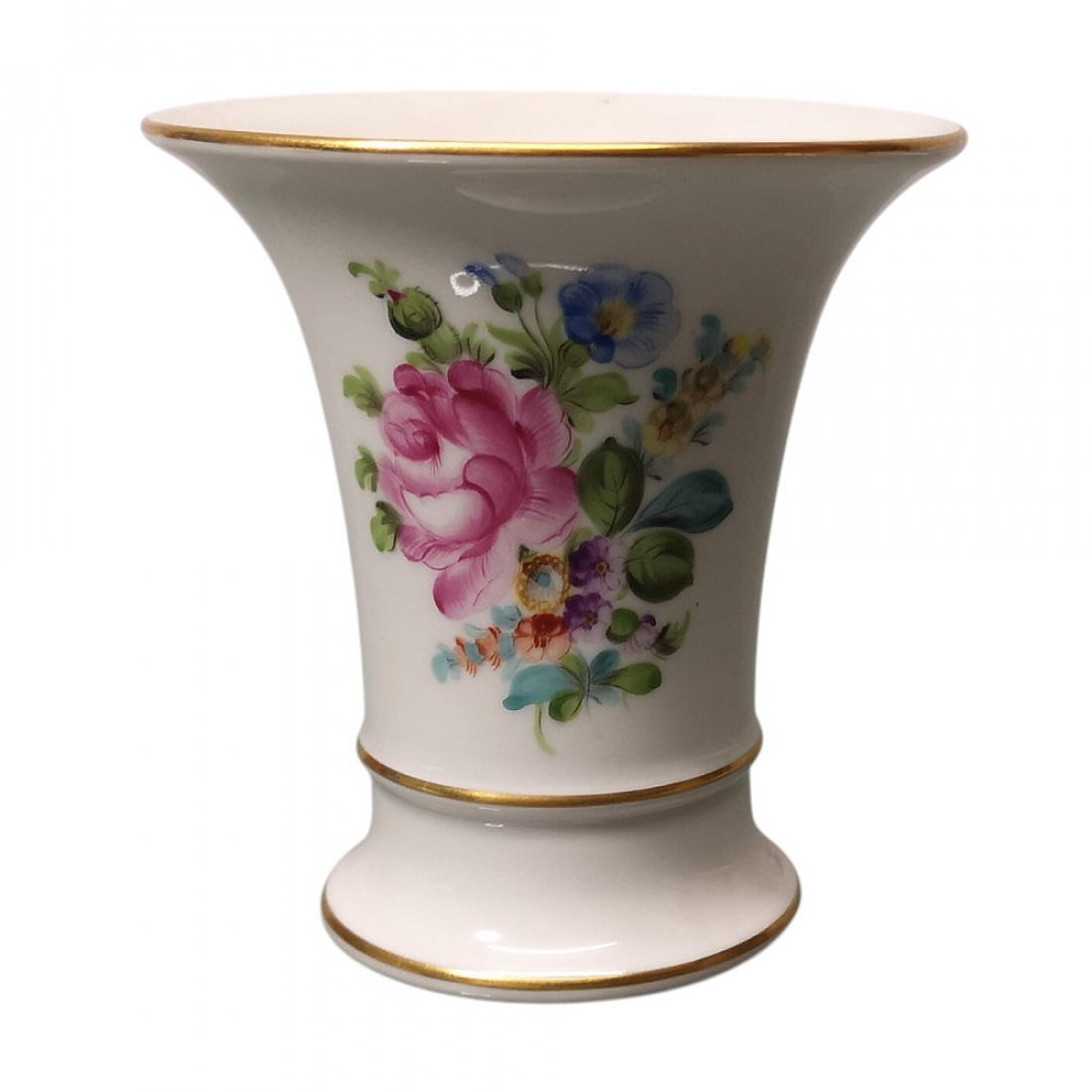 HEREND HUNGARY Porzellan Vase Trompetenvase Trichtervase 70er Jahre Blumenmuster