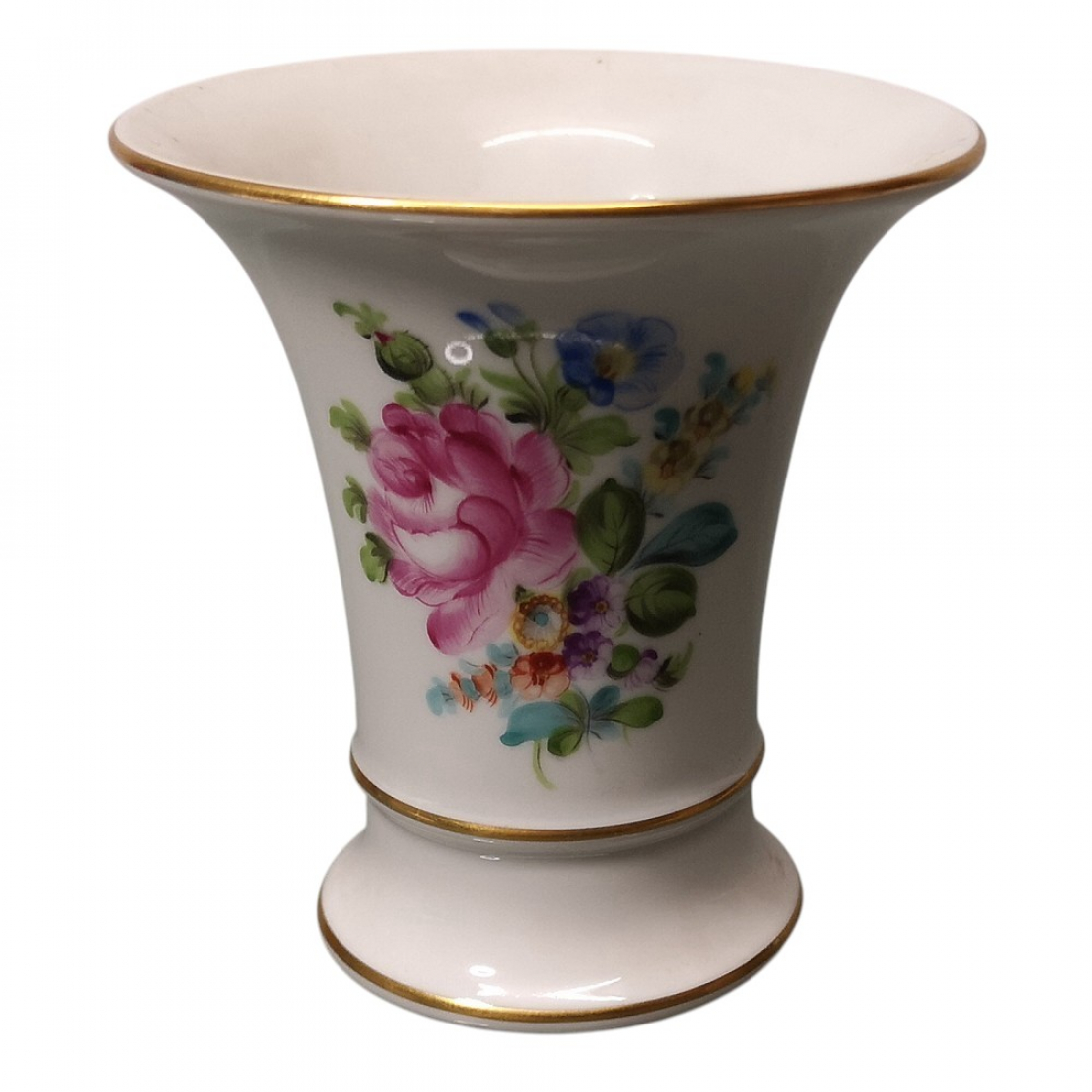HEREND HUNGARY Porzellan Vase Trompetenvase Trichtervase 70er Jahre Blumenmuster