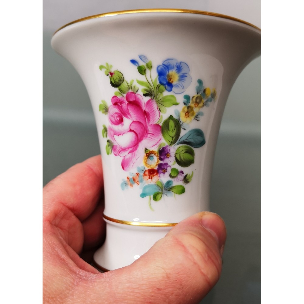 HEREND HUNGARY Porzellan Vase Trompetenvase Trichtervase 70er Jahre Blumenmuster