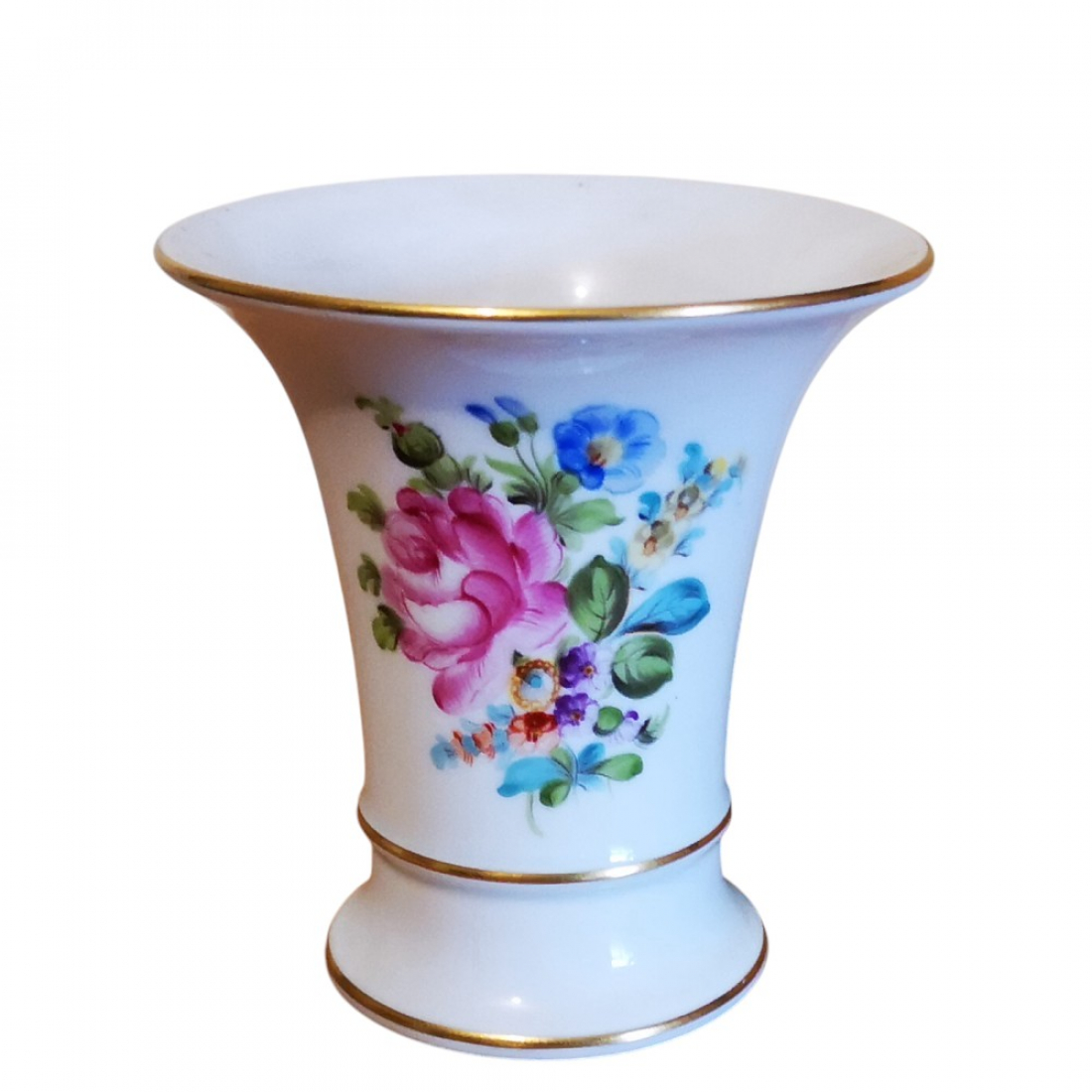 HEREND HUNGARY Porzellan Vase Trompetenvase Trichtervase 70er Jahre Blumenmuster