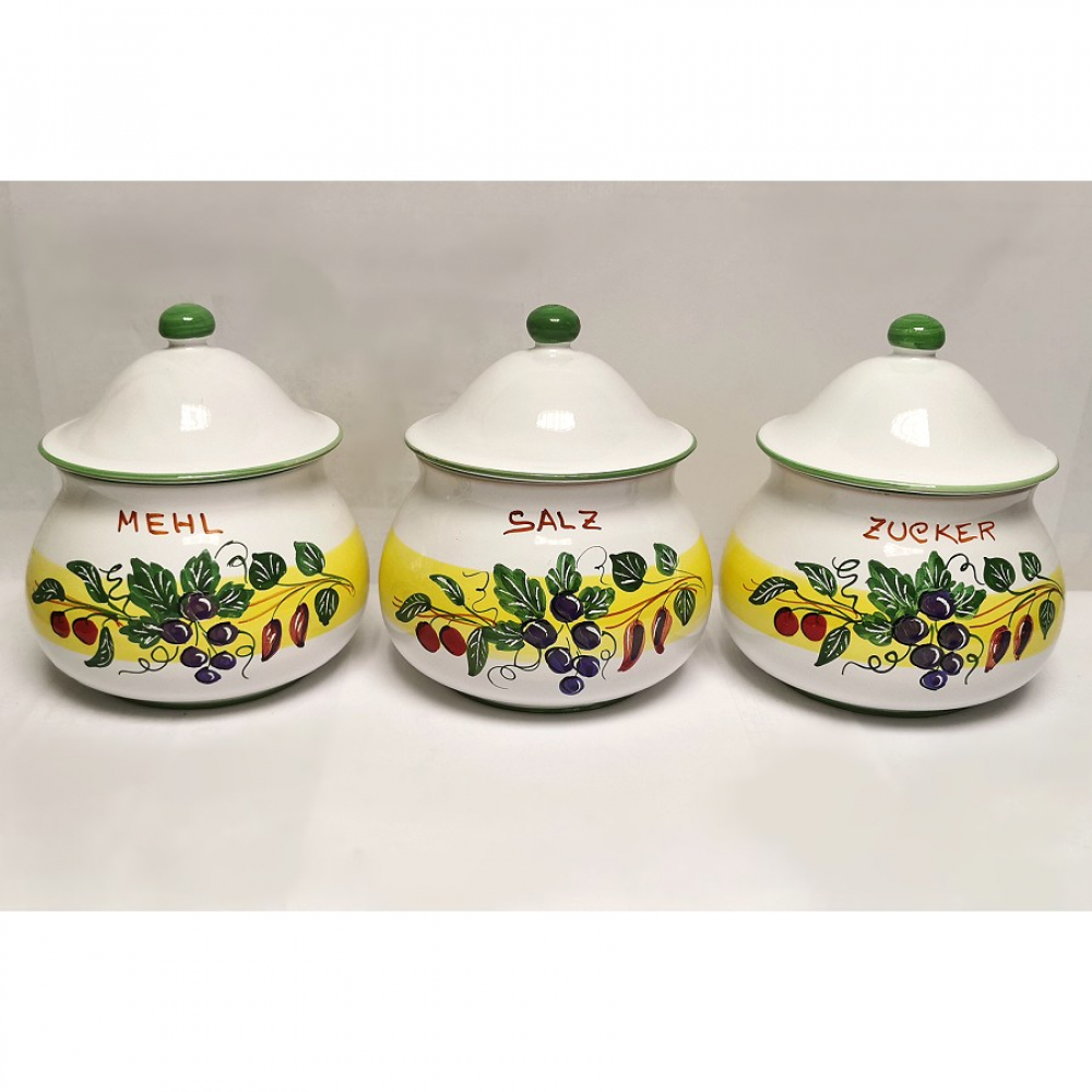 EUROVILAG 3 Teile Set Keramik TÖPFE MIT DECKEL Mehltopf Zuckertopf Salztopf