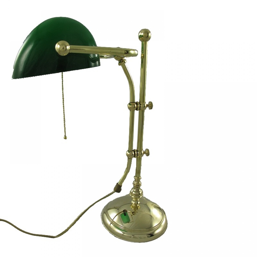 BANKERLAMPE Schreibtischlampe grün Modell LONDON Messing poliert 45 cm