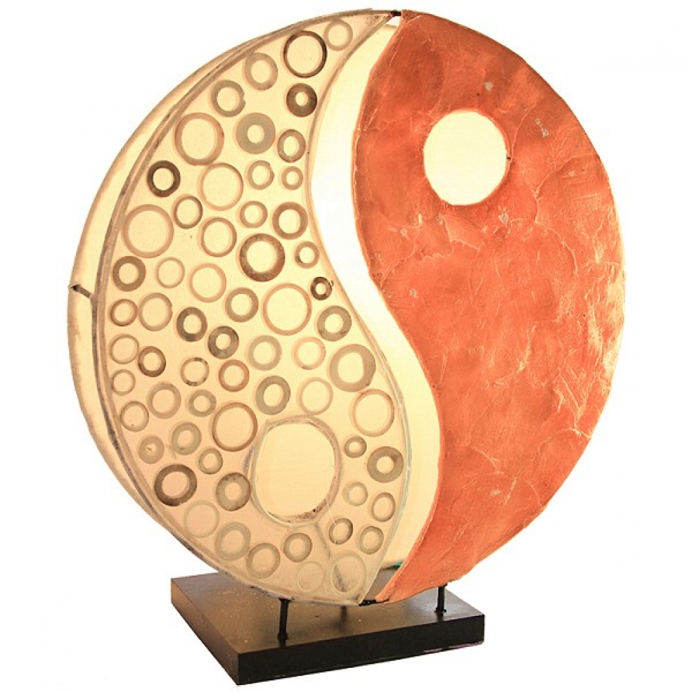 YING YANG Bambus Capis Tischlampe orange BALI LAMPE 30 cm handgefertigt