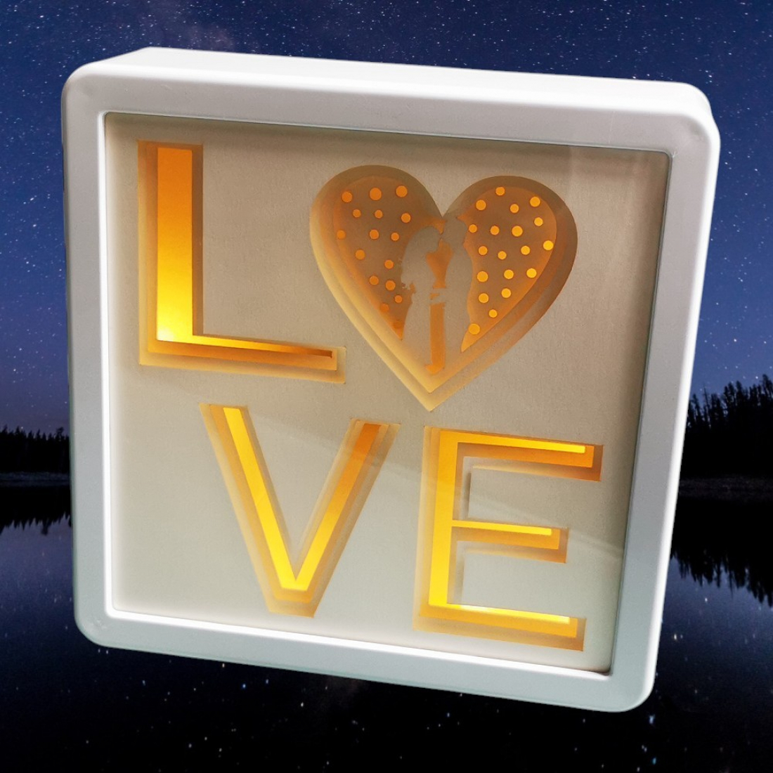 LED DEKO LICHTBOX mit 3D Papercut Motiv LOVE Liebe