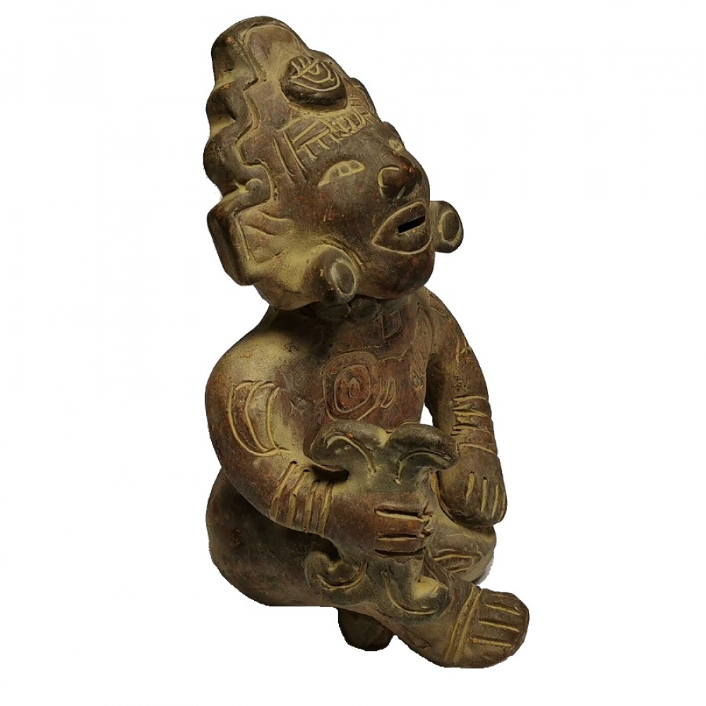 MAYA AZTEKE sitzende Mexiko Terrakotta Ton Figur Deko