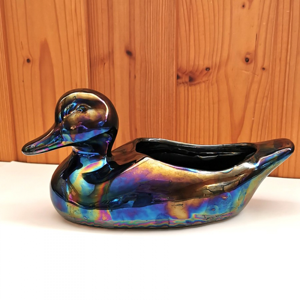 Keramik ENTE schillernd im Perlmutt Effekt irisierend Pflanztopf 20 cm