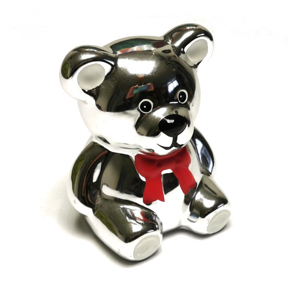 SPARDOSE Keramik Niedlicher TEDDYBÄR BÄR in Silber Farbe