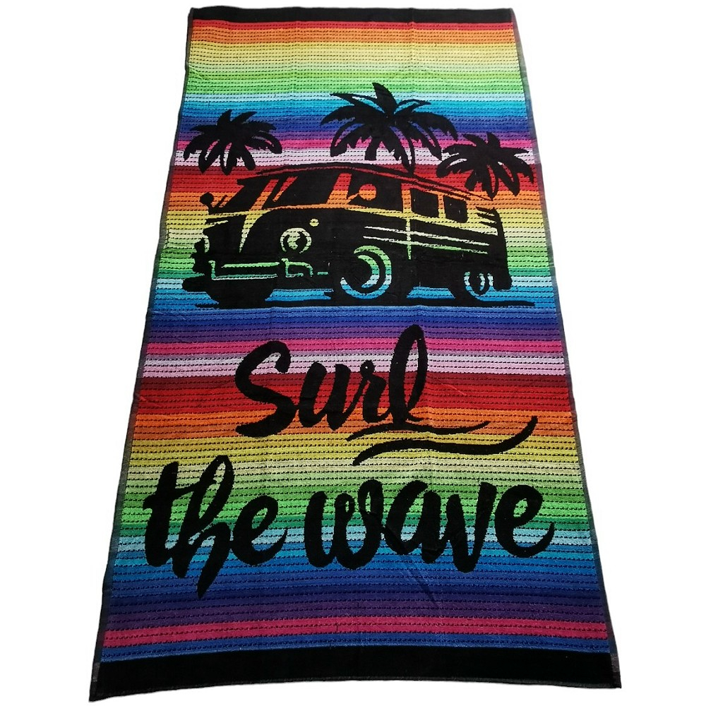 SURF THE WAVE schwarz bunt XL Strandtuch Badetuch 90x175 cm