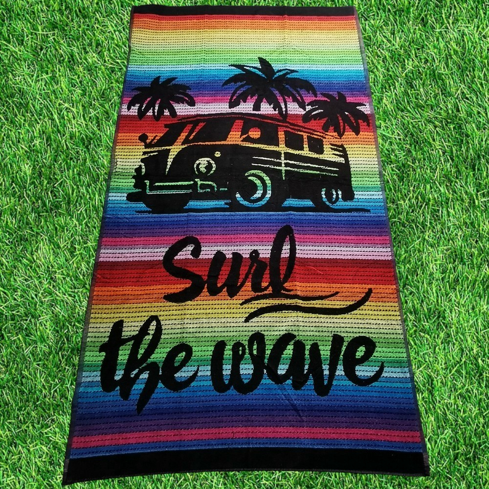 SURF THE WAVE schwarz bunt XL Strandtuch Badetuch 90x175 cm