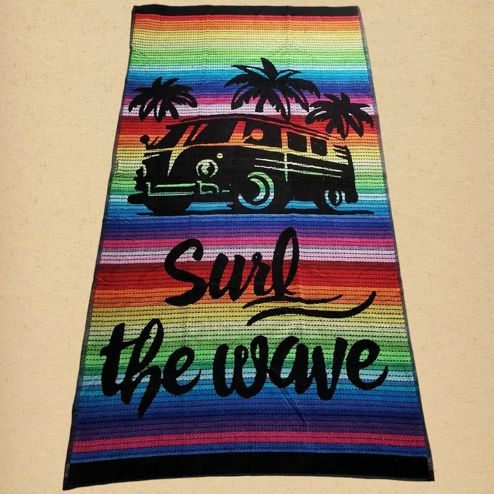 SURF THE WAVE schwarz bunt XL Strandtuch Badetuch 90x175 cm