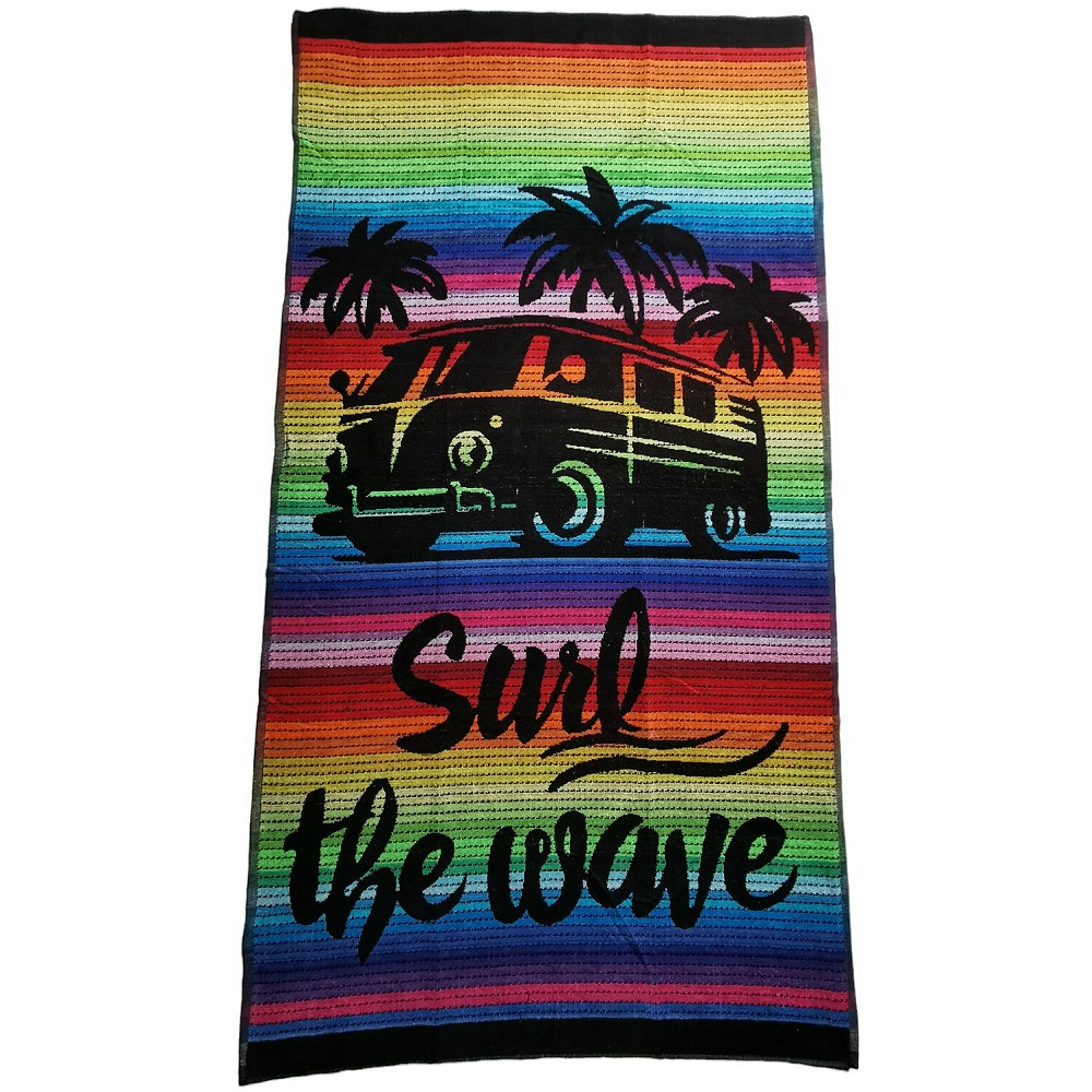 SURF THE WAVE schwarz bunt XL Strandtuch Badetuch 90x175 cm