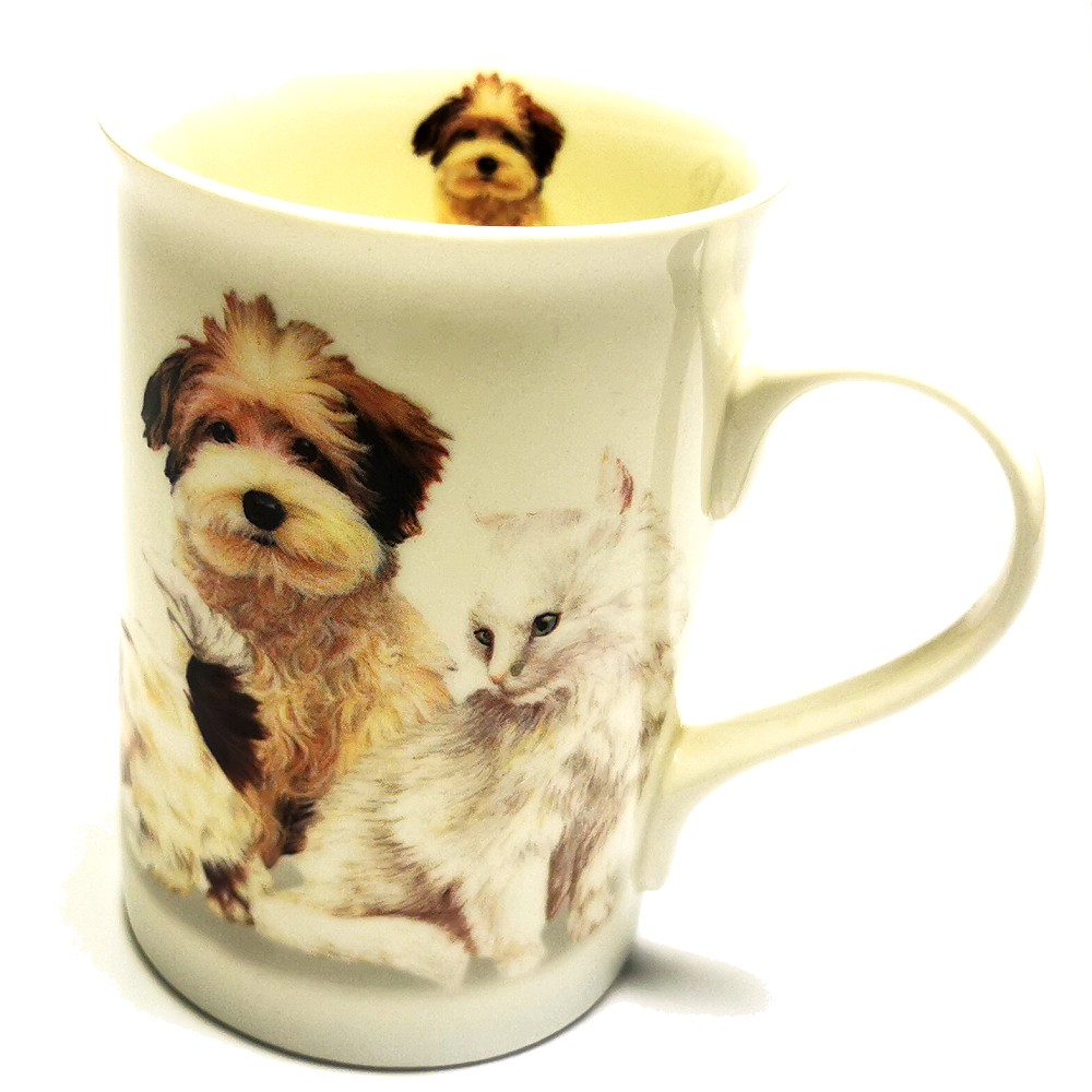 Kaffeetasse Tasse HUNDE & KATZEN weiß Keramik