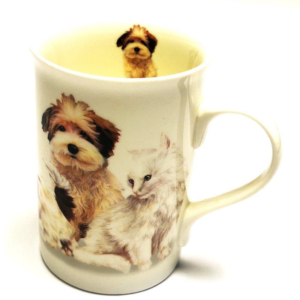Kaffeetasse Tasse HUNDE & KATZEN weiß Keramik