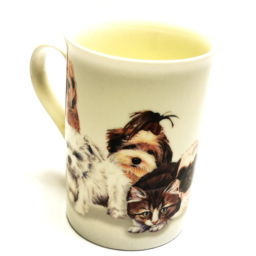 Kaffeetasse Tasse HUNDE & KATZEN weiß Keramik