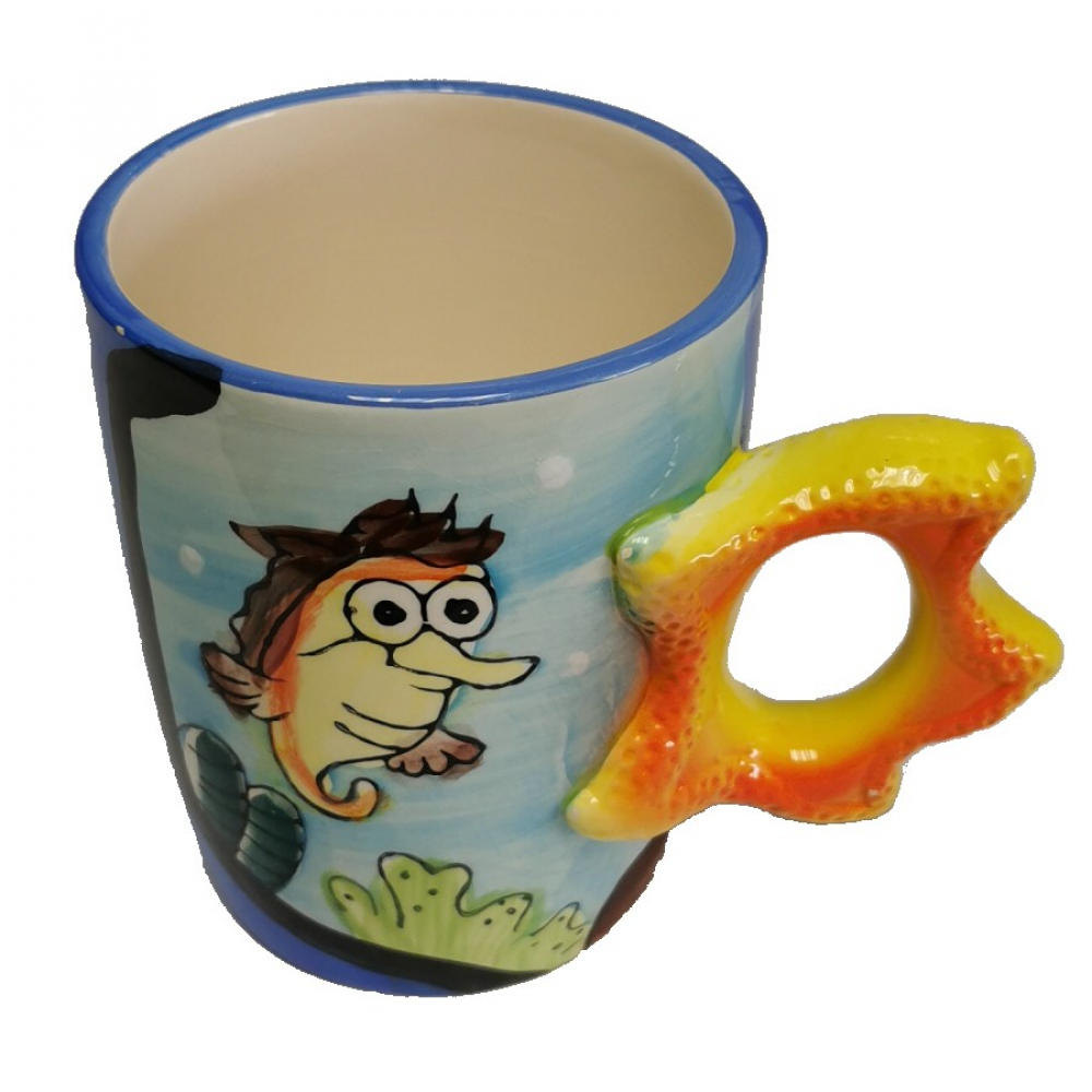 Kaffeetasse Tasse SEESTERN SEEPFERDCHEN blau Handbemalt Keramik